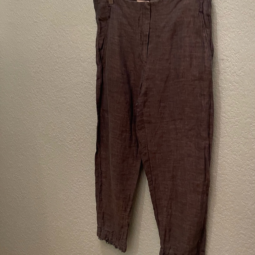 Cotelac EUC cotton linen trousers with relaxed fringe hem. fancy lined pockets.